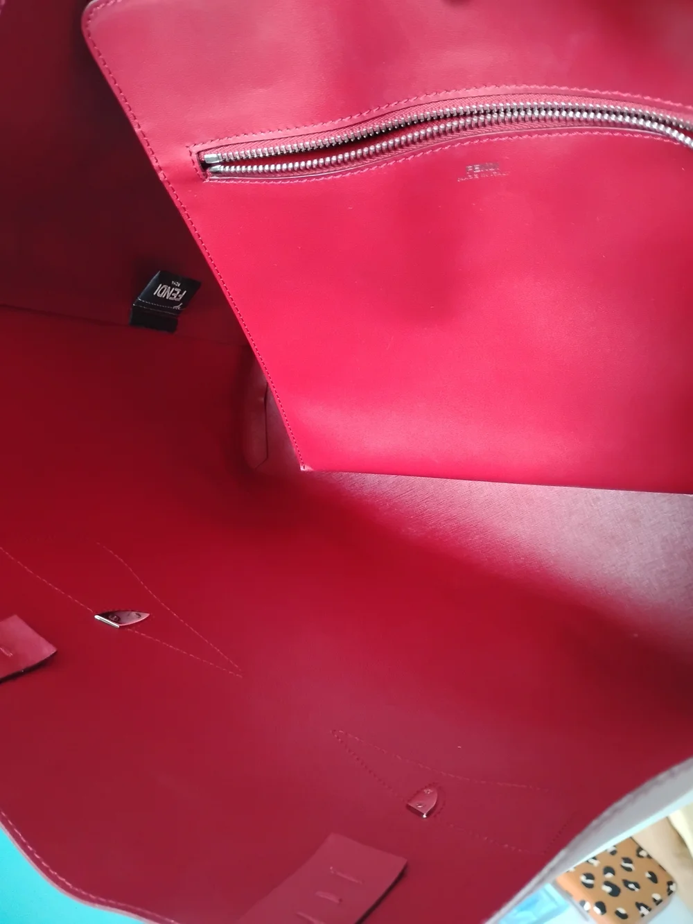 Fendi Red Leather Tote with Snake-Print Eye Detail